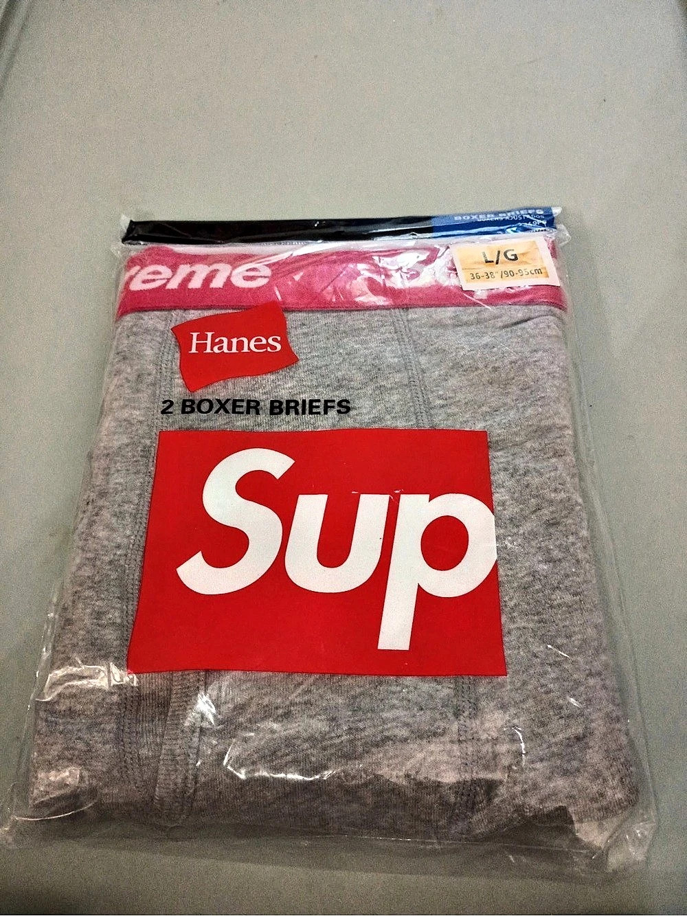 Hanes 2 Boxer Briefs Gray & Red Large